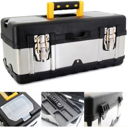 16.5-Inch Tool Box - Portable Lockable Storage, Stainless Steel & Plastic Construction - Removable Tray, Toolbox Organizer Truly Strong and Durable